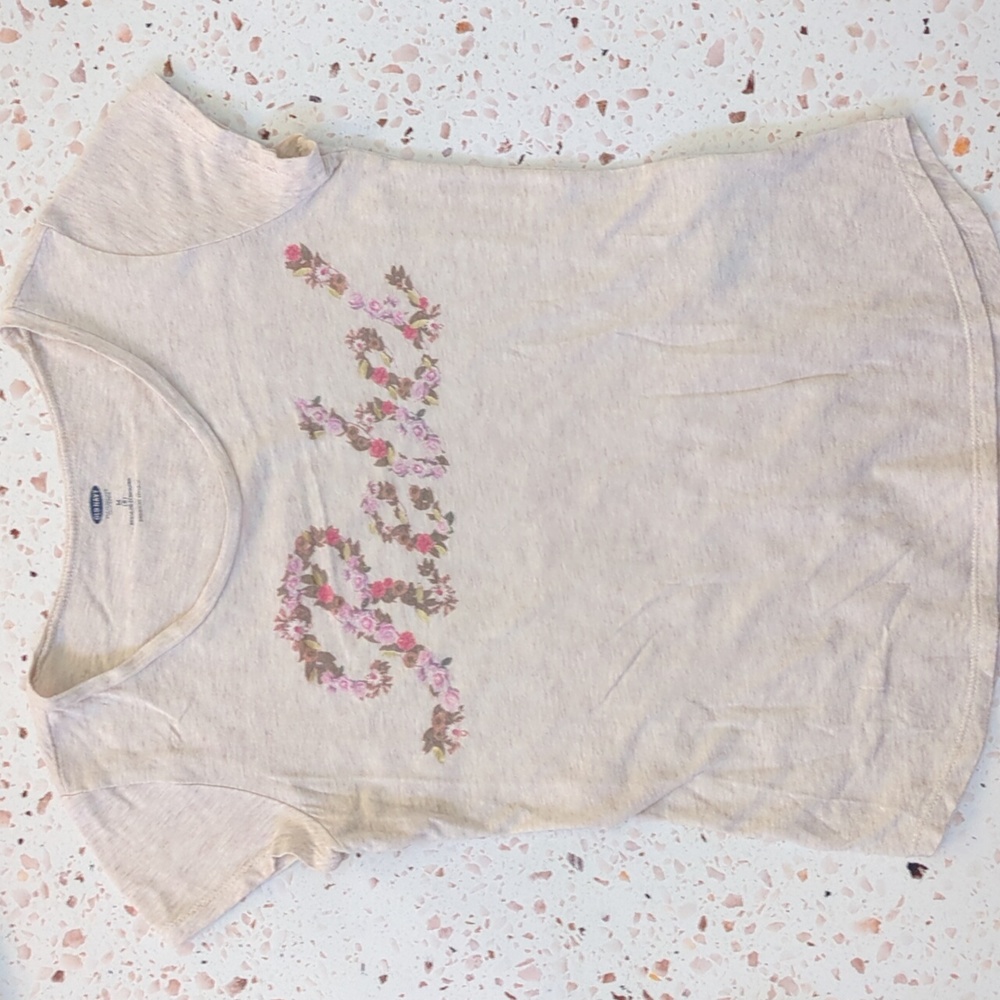 Old Navy | "Rebel" Floral Graphic Short Sleeve Oatmeal T-shirt | M (8)